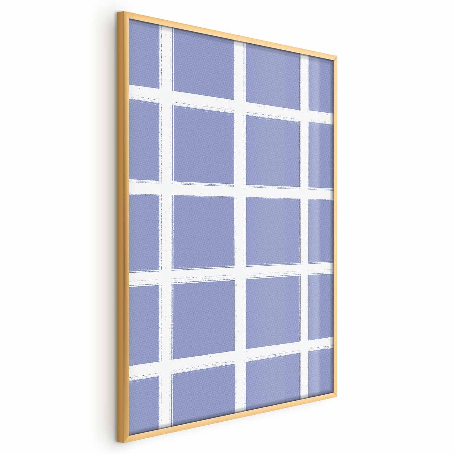 White Line Grid Geometric Blue Poster