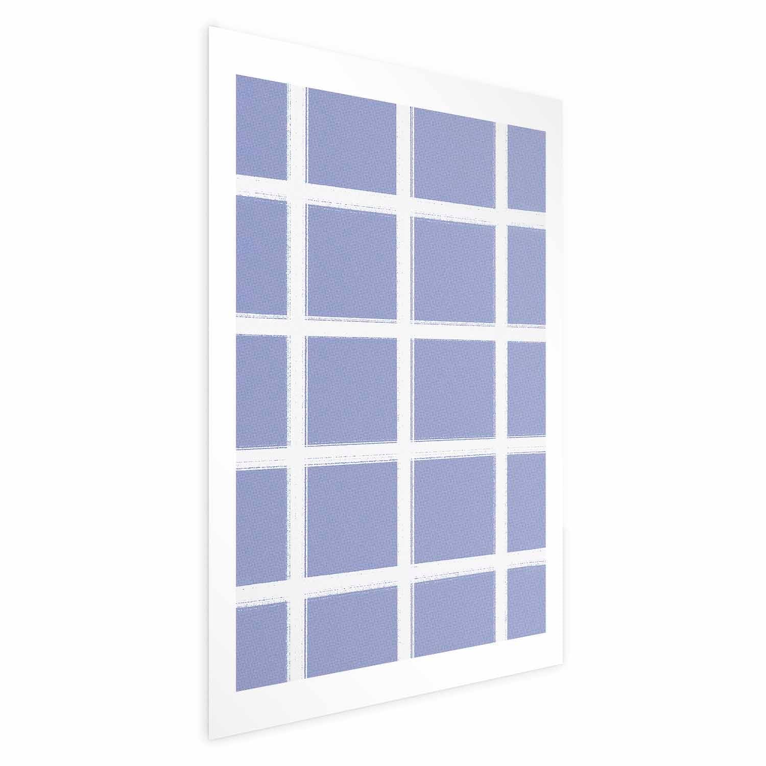 White Line Grid Geometric Blue Poster