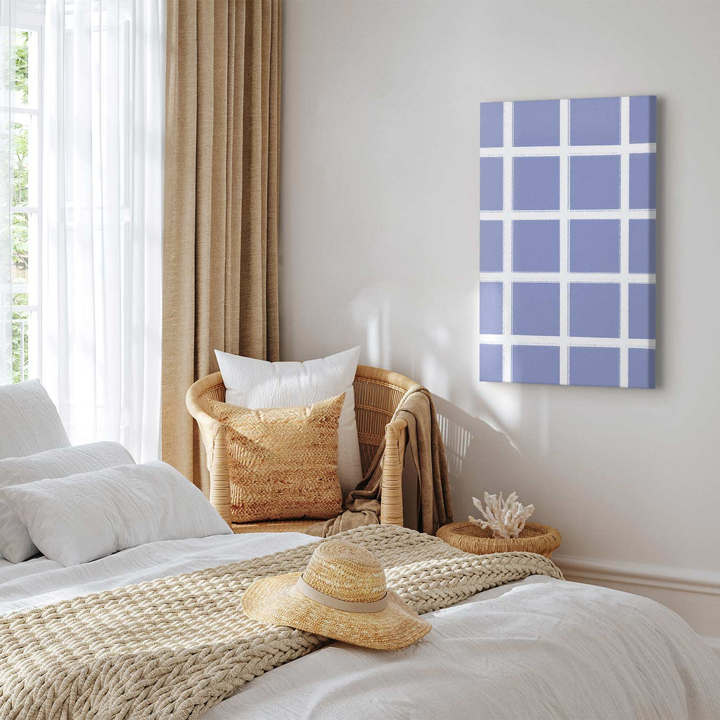 Blue White Grid Abstract Canvas Print