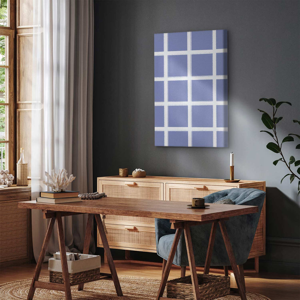 Blue White Grid Abstract Canvas Print