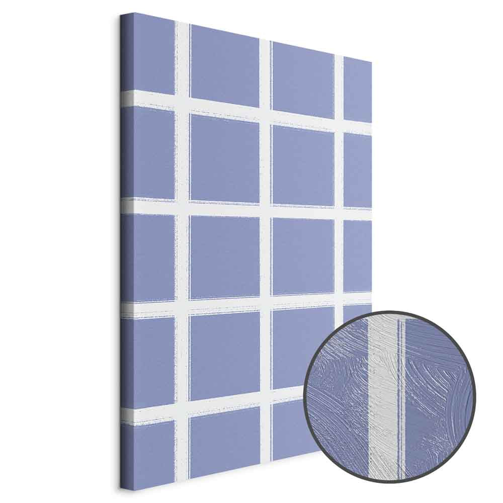 Blue White Grid Abstract Canvas Print
