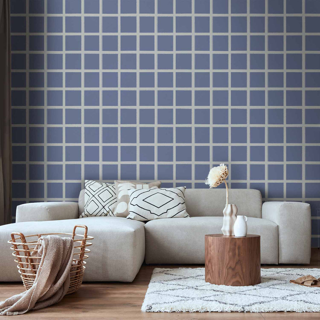 Wallpaper: Lines and Symmetry - Expressive White Grid on Blue Background