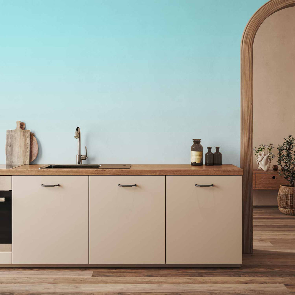 Wandbild „Sommermorgen-Farbverlauf von Hellblau zu Rosa“