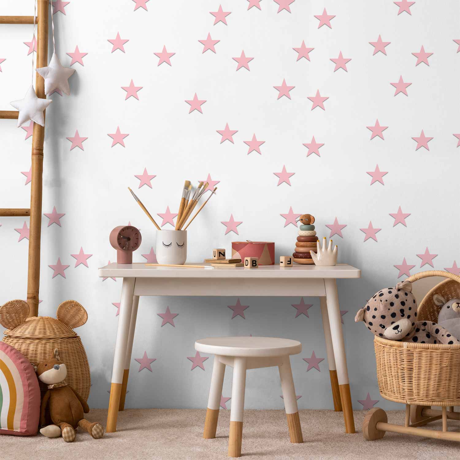 Pink Star Pattern Children's Wallpaper