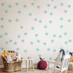 Aquamarine Stars Children's Wallpaper