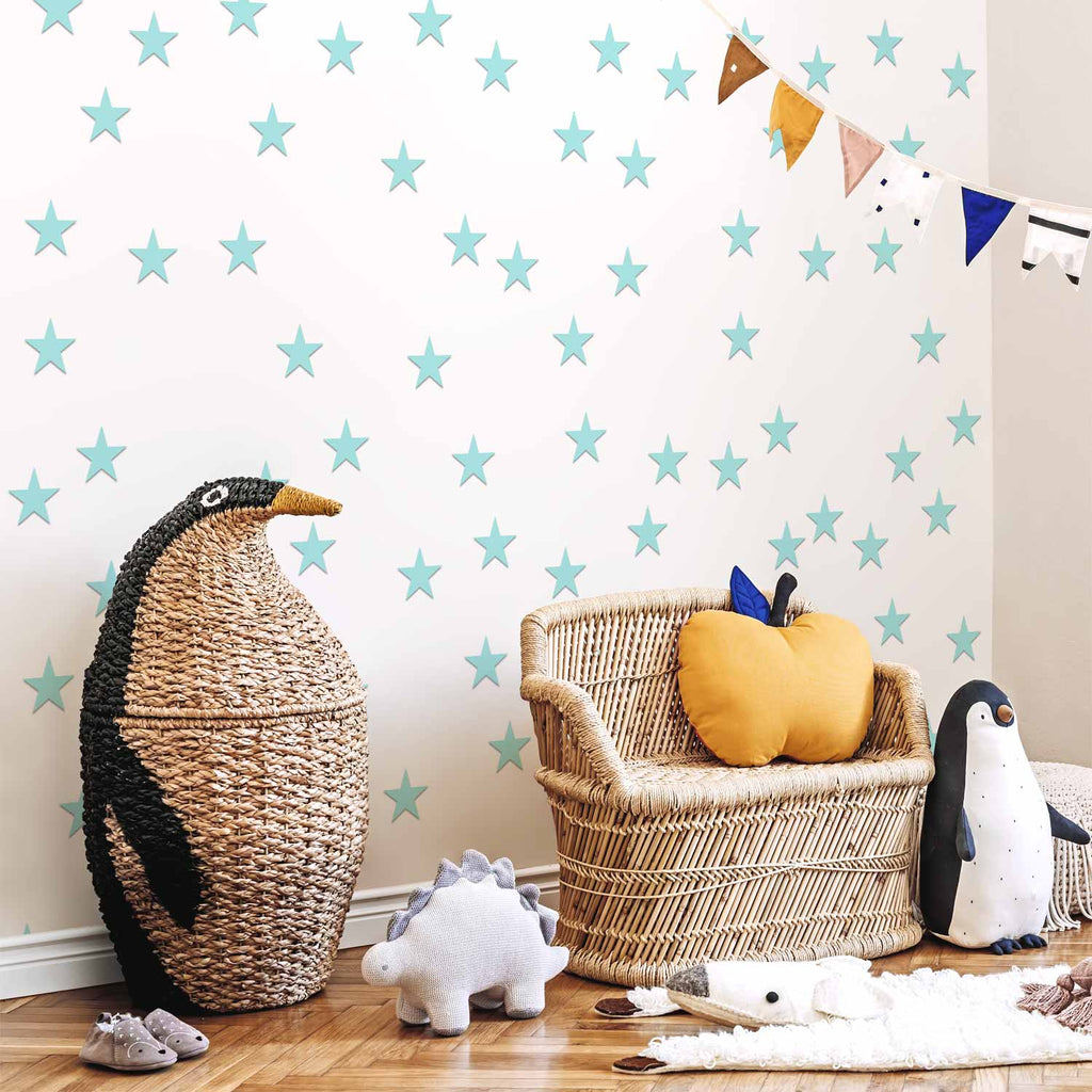 Aquamarine Stars Children's Wallpaper