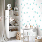Aquamarine Stars Children's Wallpaper