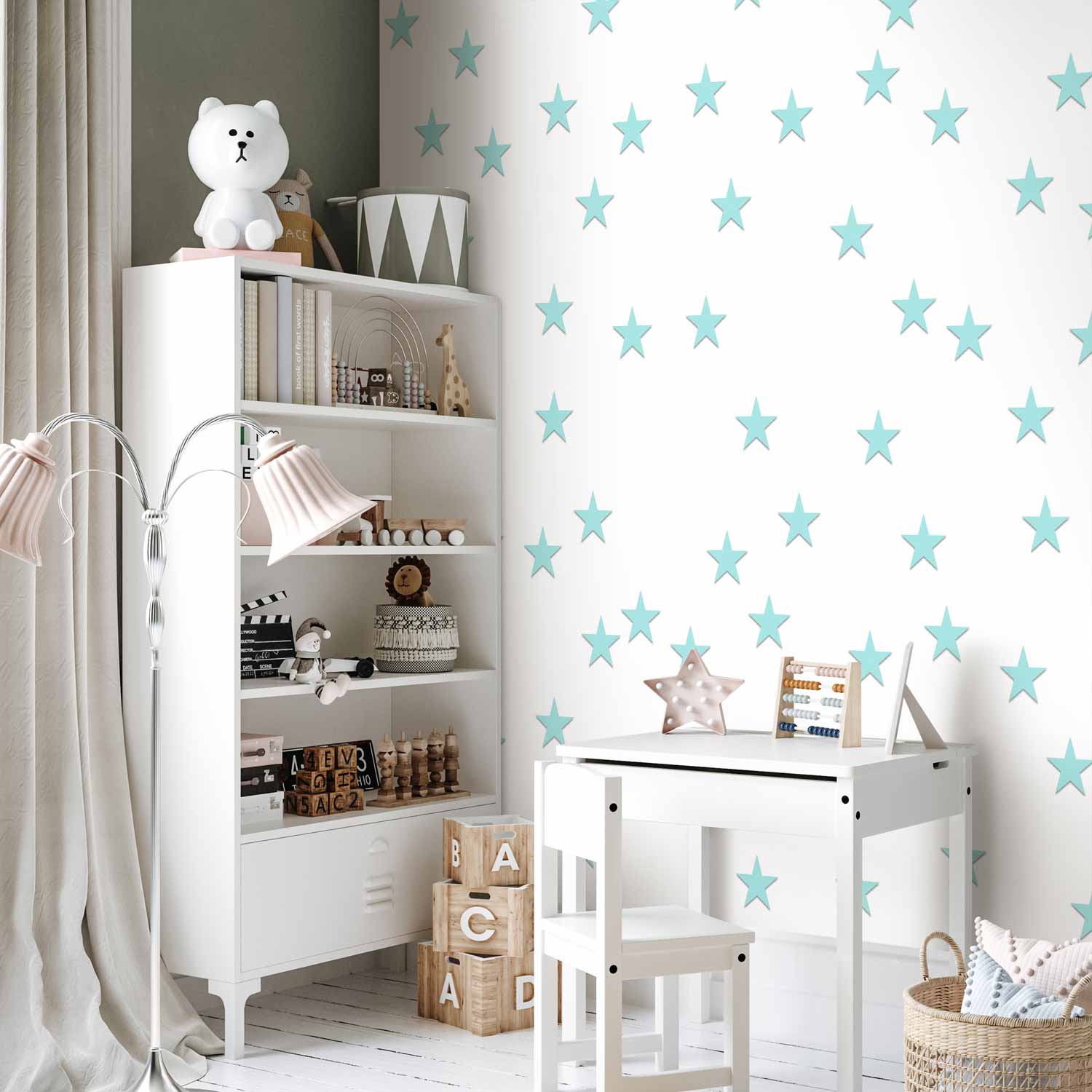 Aquamarine Stars Children's Wallpaper