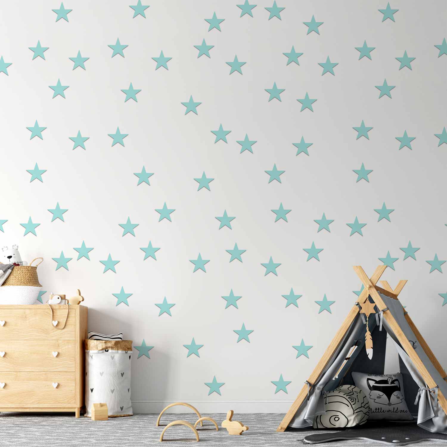 Aquamarine Stars Children's Wallpaper