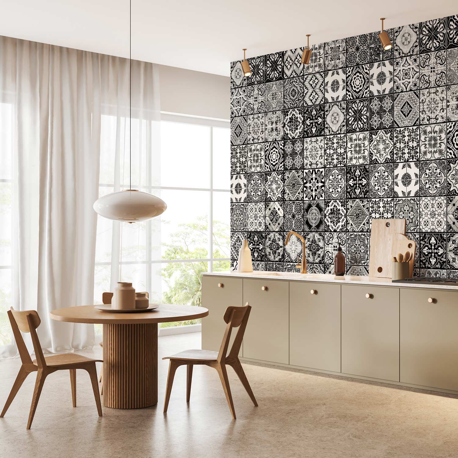 Black and White Arabesque Geometric Wallpaper