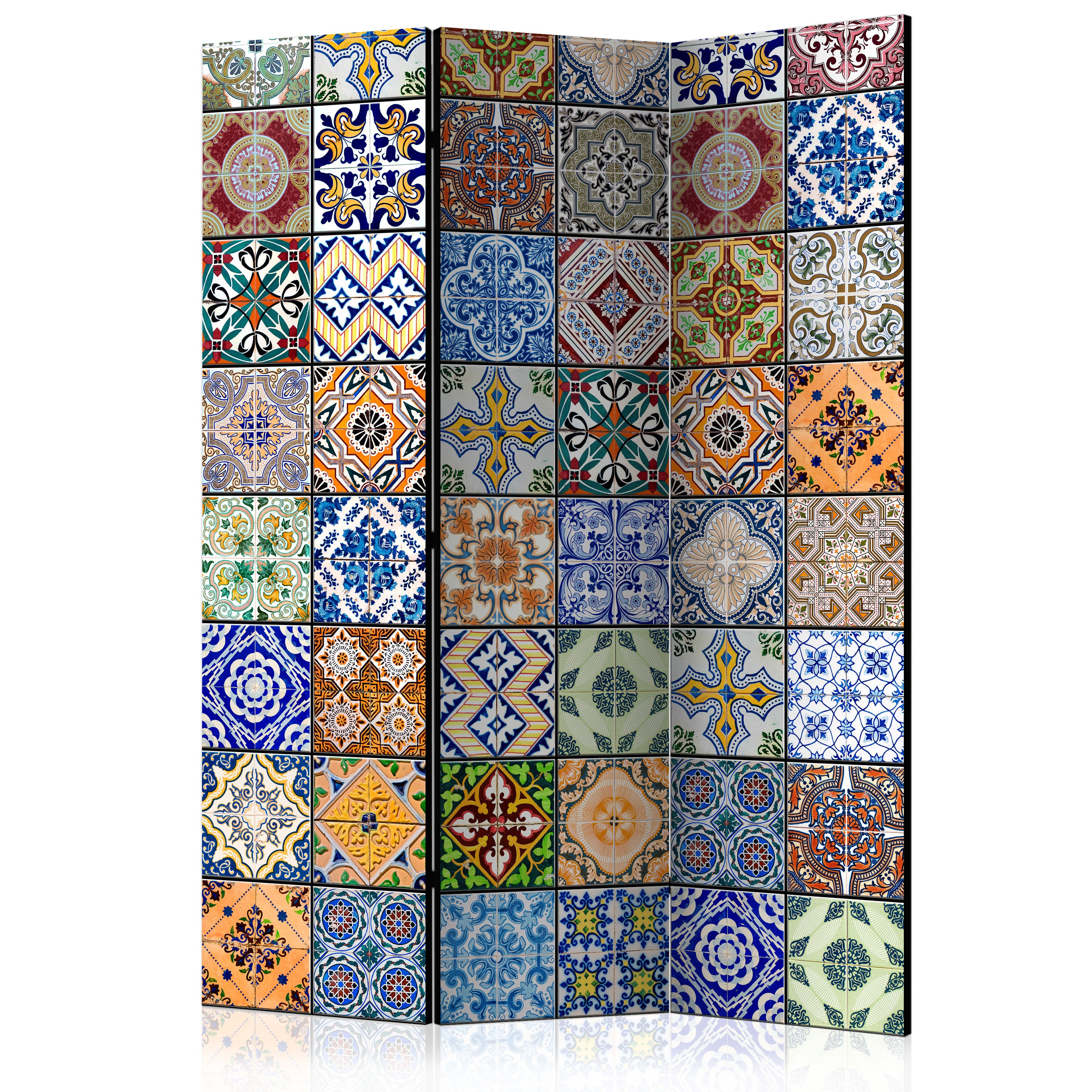 Colorful Geometric Mosaic 3-Panel Room Divider