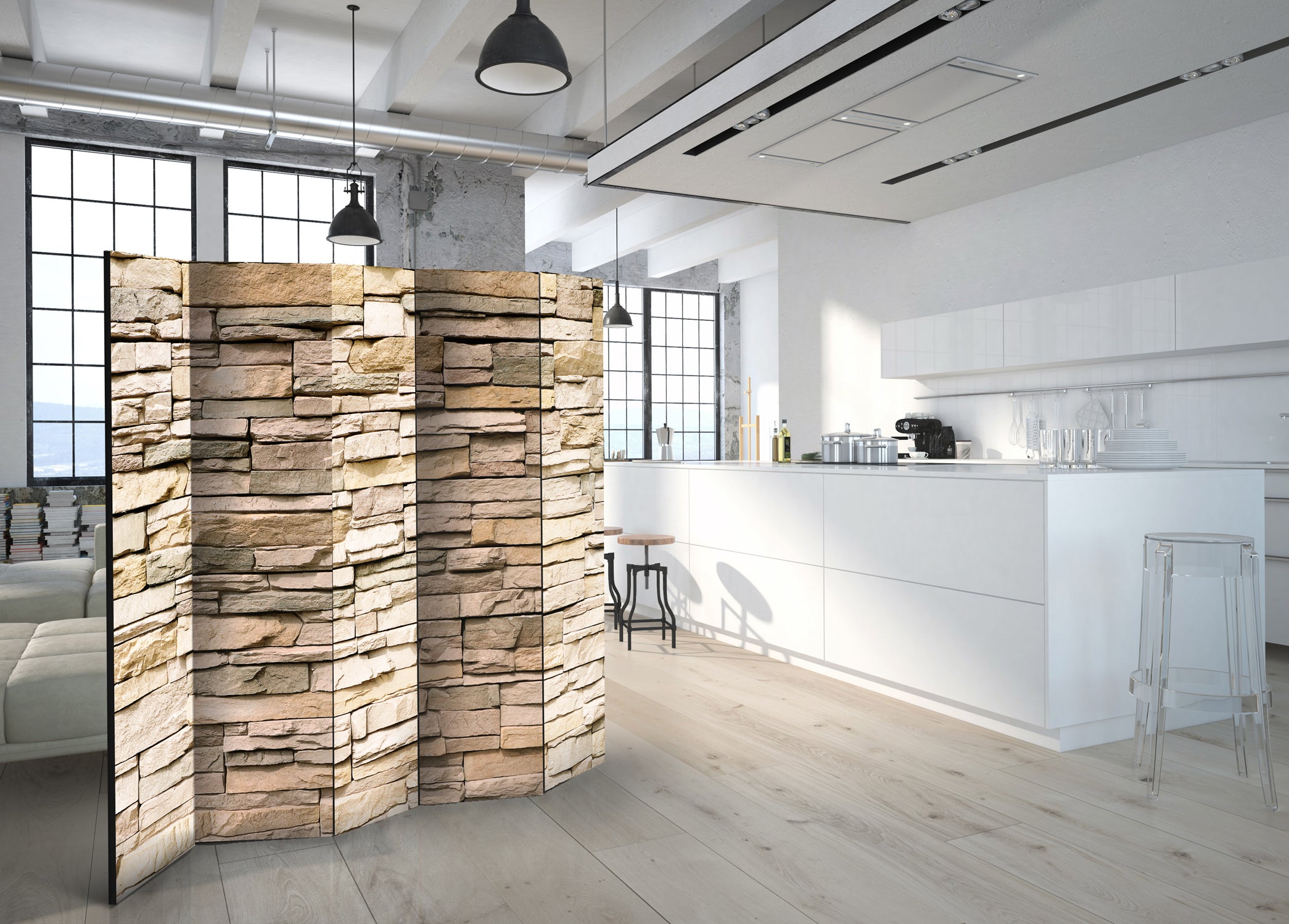 Modern Stone Texture 5-Panel Room Divider