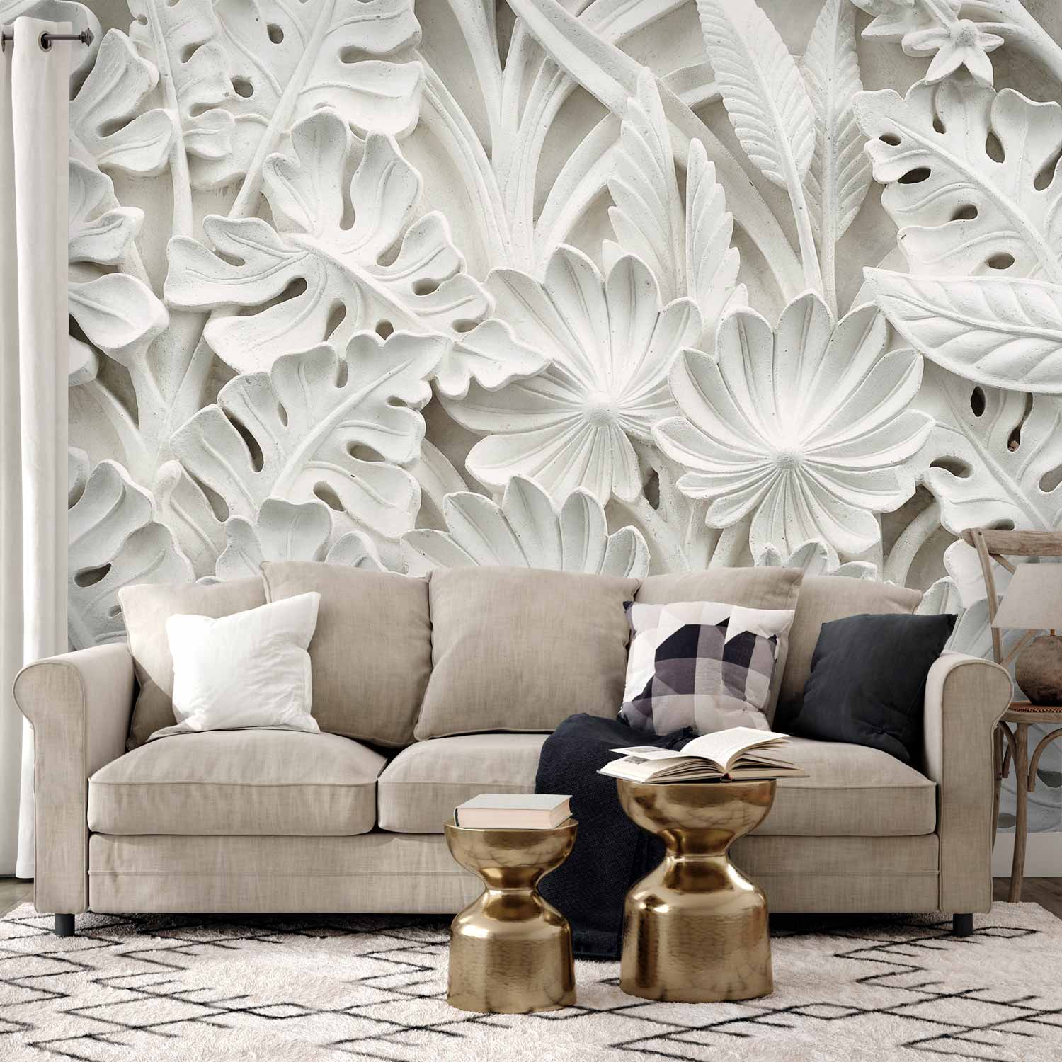 Alabaster Floral Stone Pattern Wall Mural