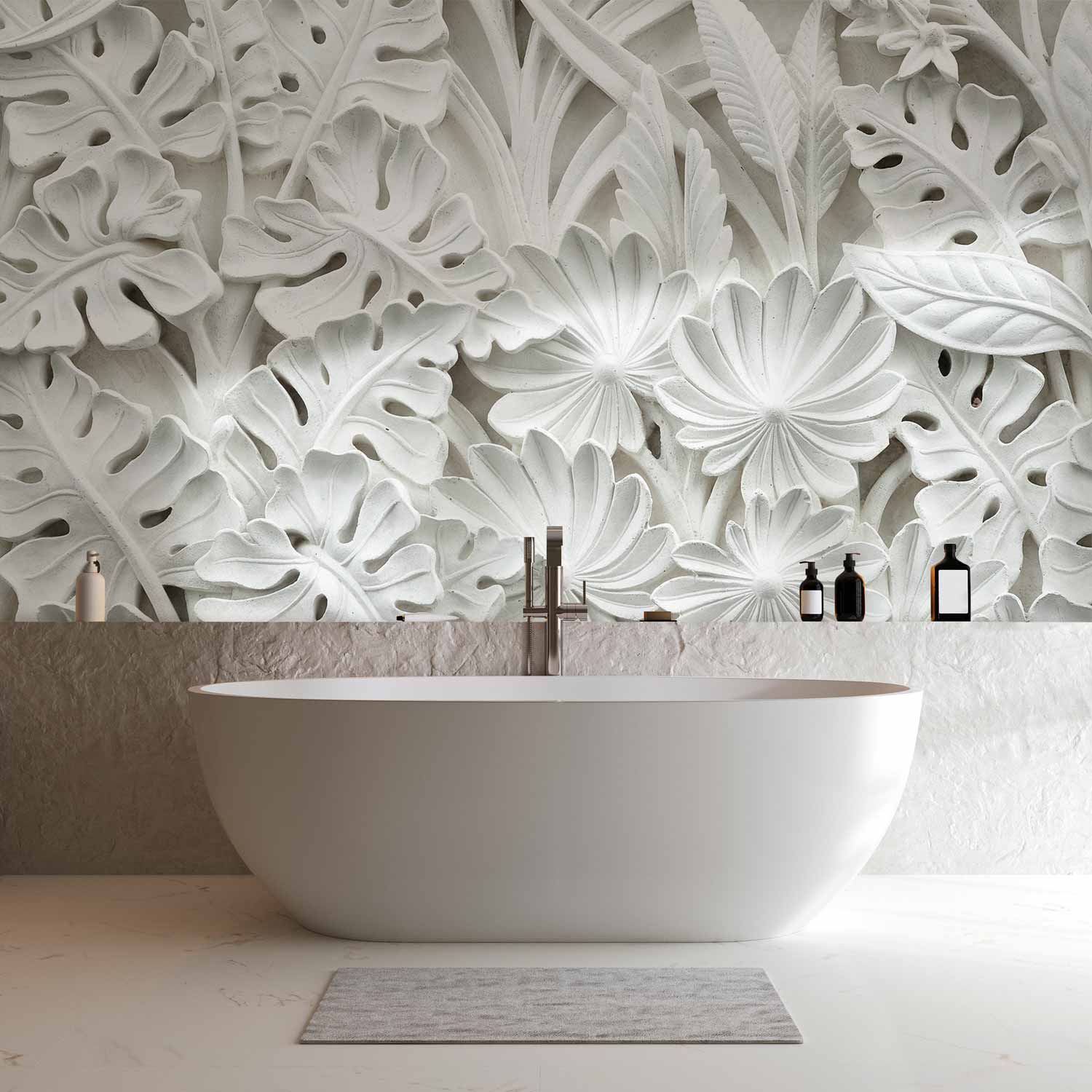 Alabaster Floral Stone Pattern Wall Mural