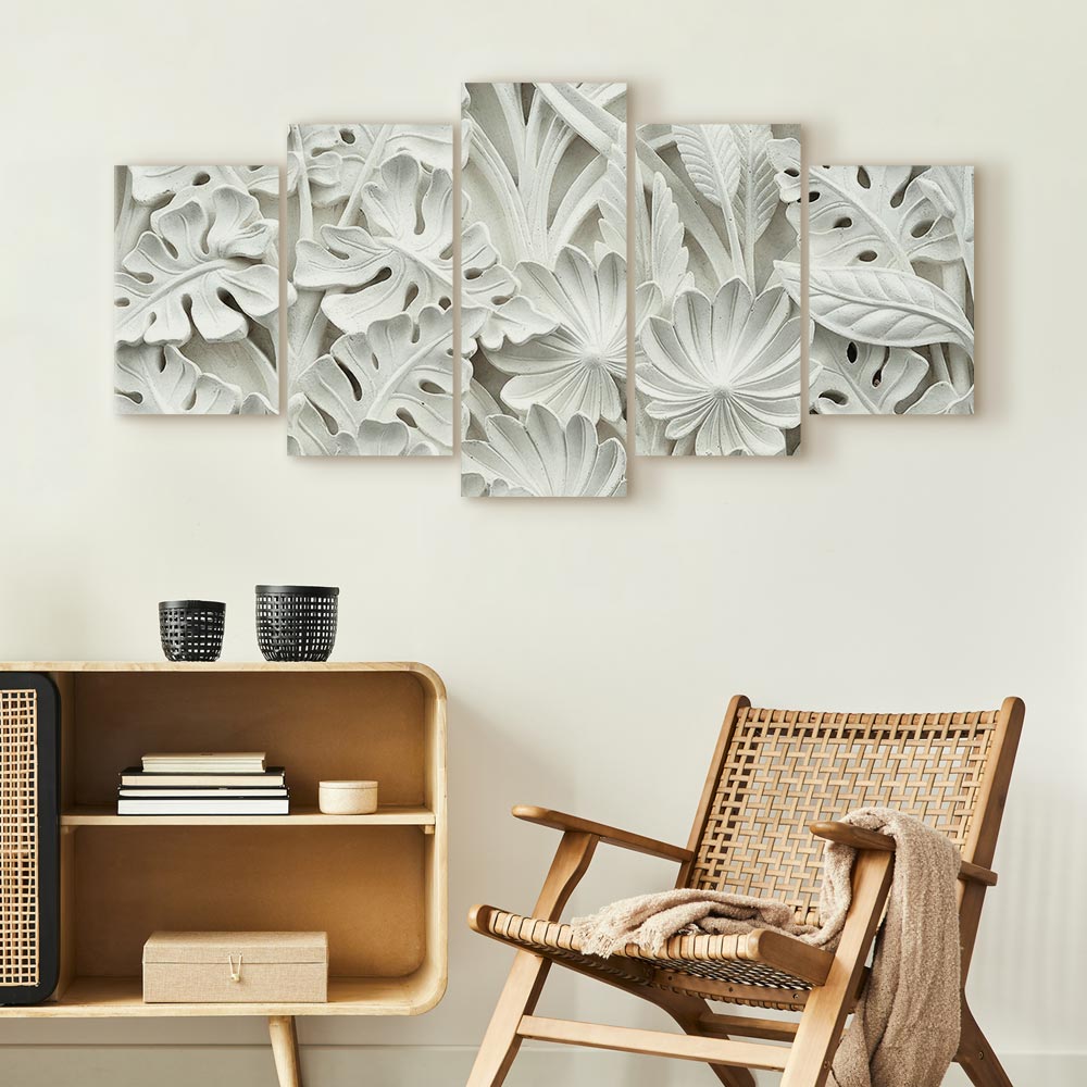 Alabaster Floral Texture Canvas Print (5 Parts) Wide