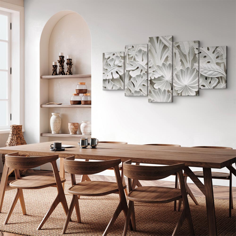 Alabaster Floral Texture Canvas Print (5 Parts) Wide