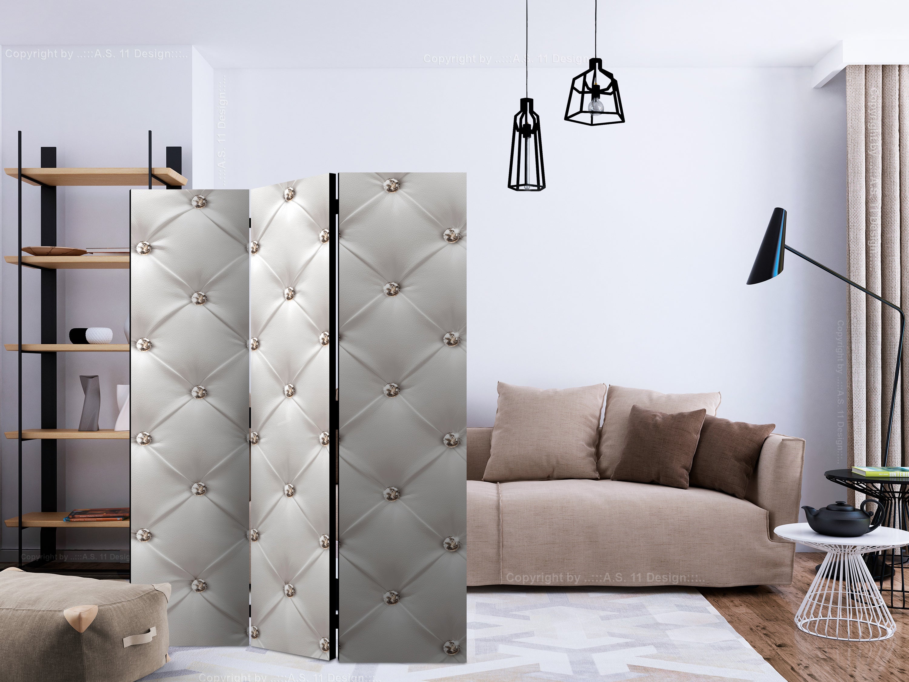 White Diamond Pattern 3-Panel Room Divider
