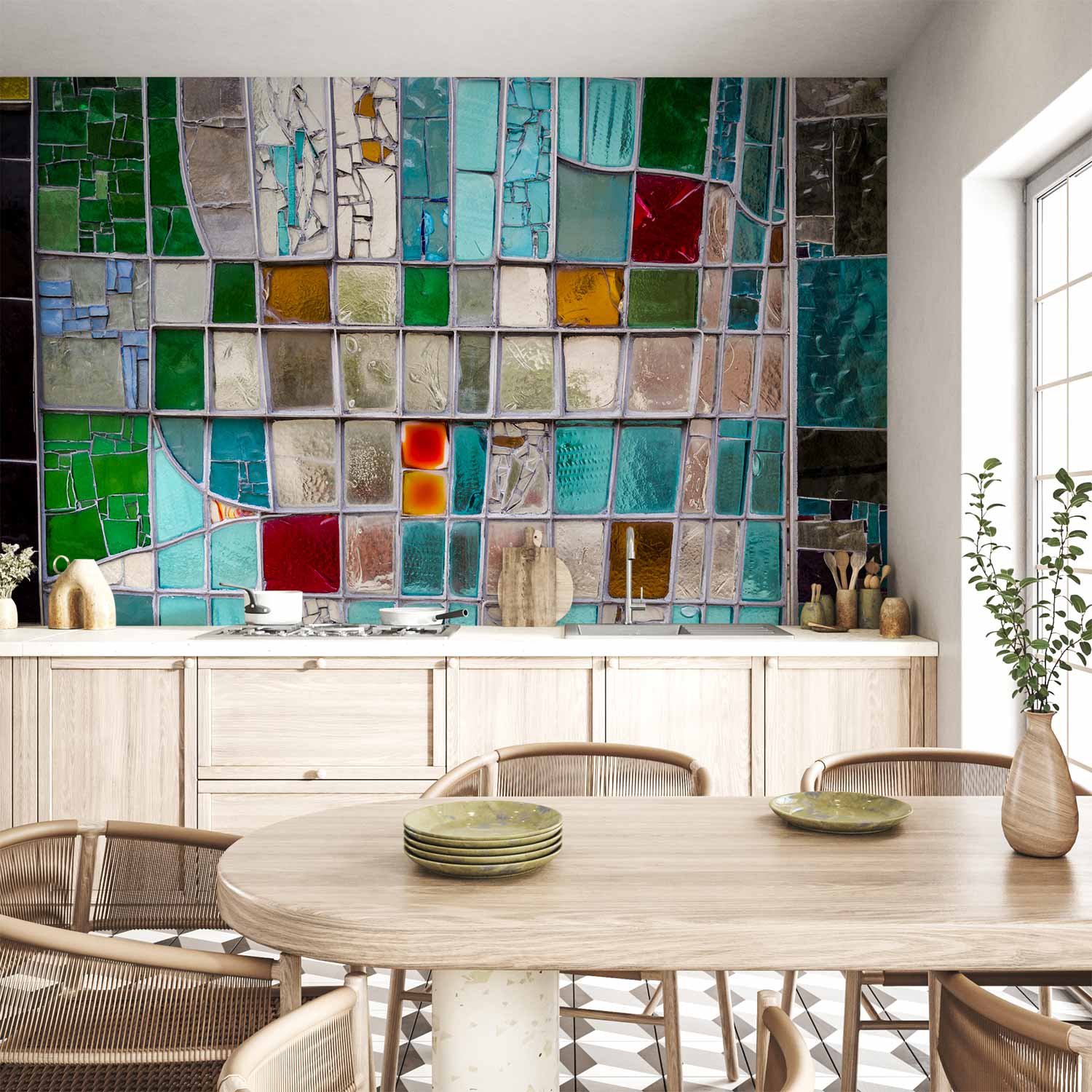 Sapphire Stained Glass Mosaic Wall Mural