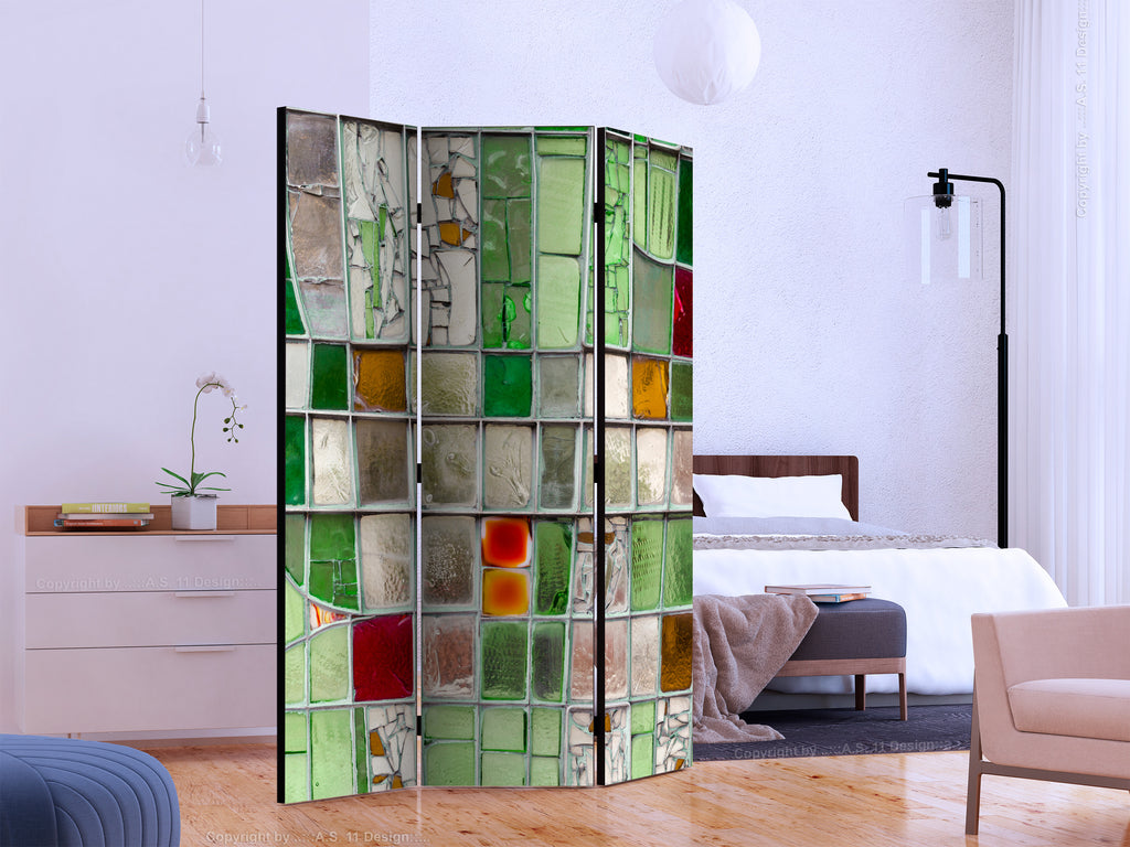 Emerald Stained Glass Mosaic 3-Panel Room Divider
