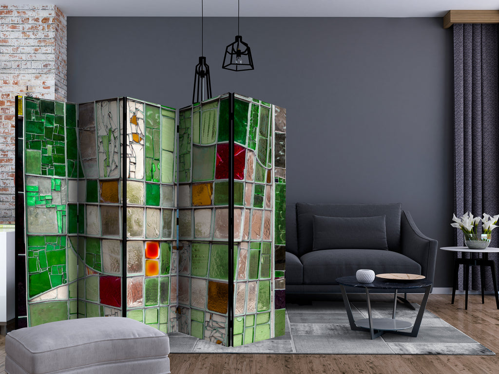 Emerald Stained Glass Mosaic 5-Panel Room Divider