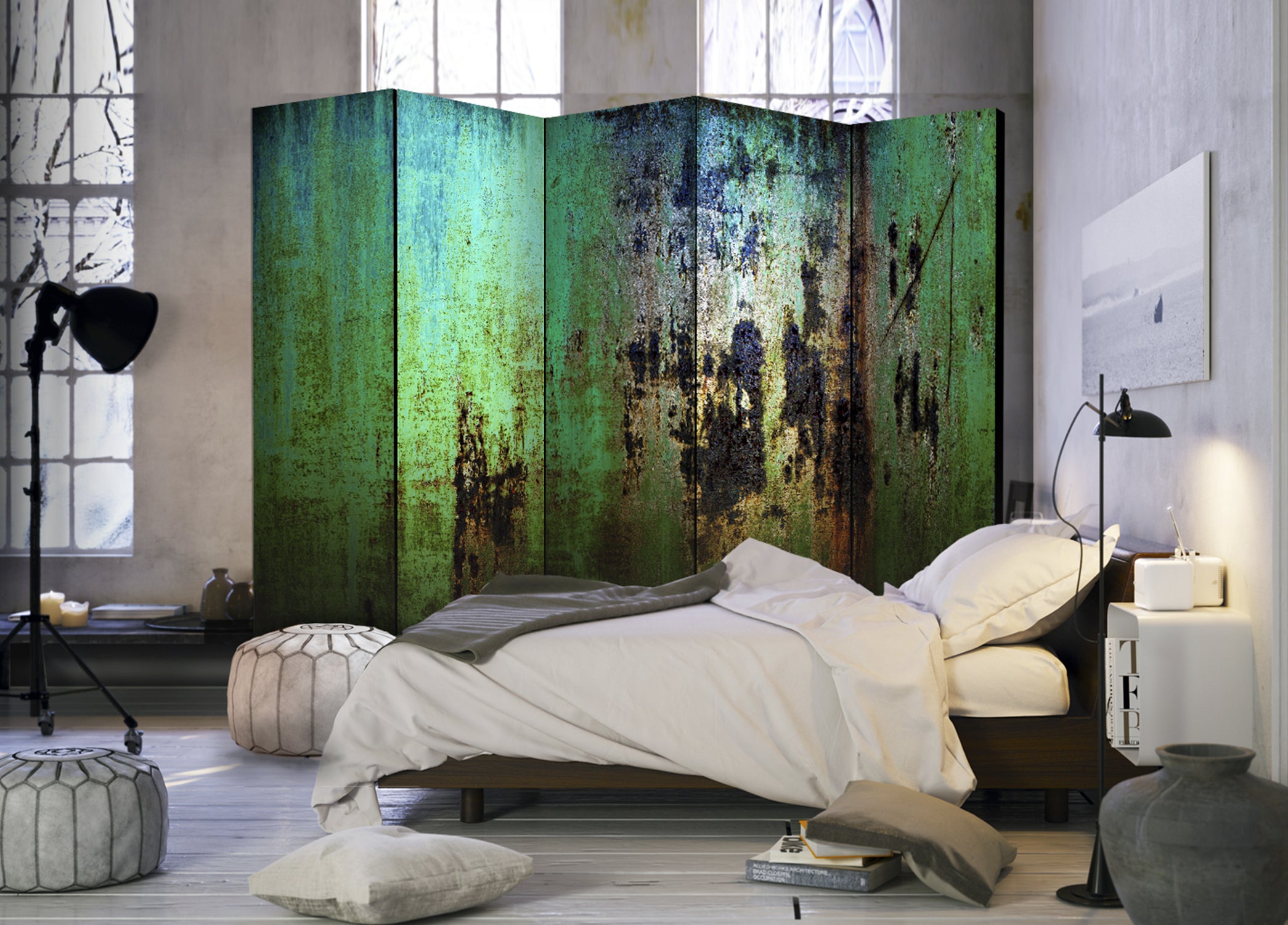 Emerald Metal Texture Modern 5-Panel Room Divider