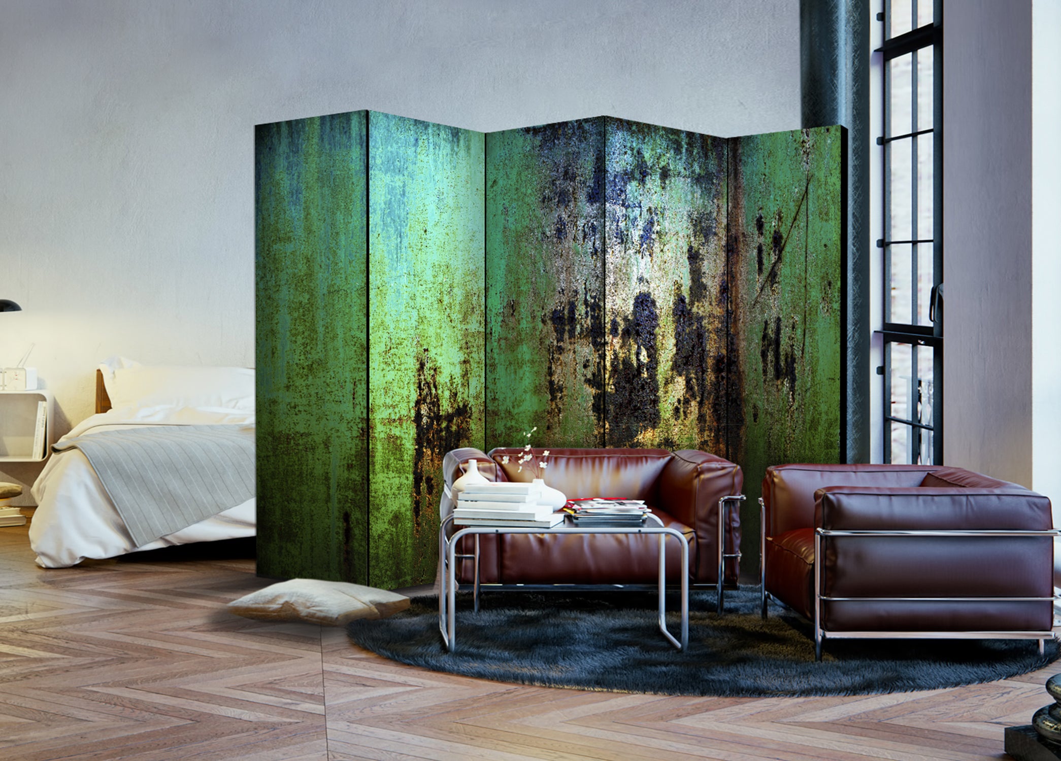 Emerald Metal Texture Modern 5-Panel Room Divider
