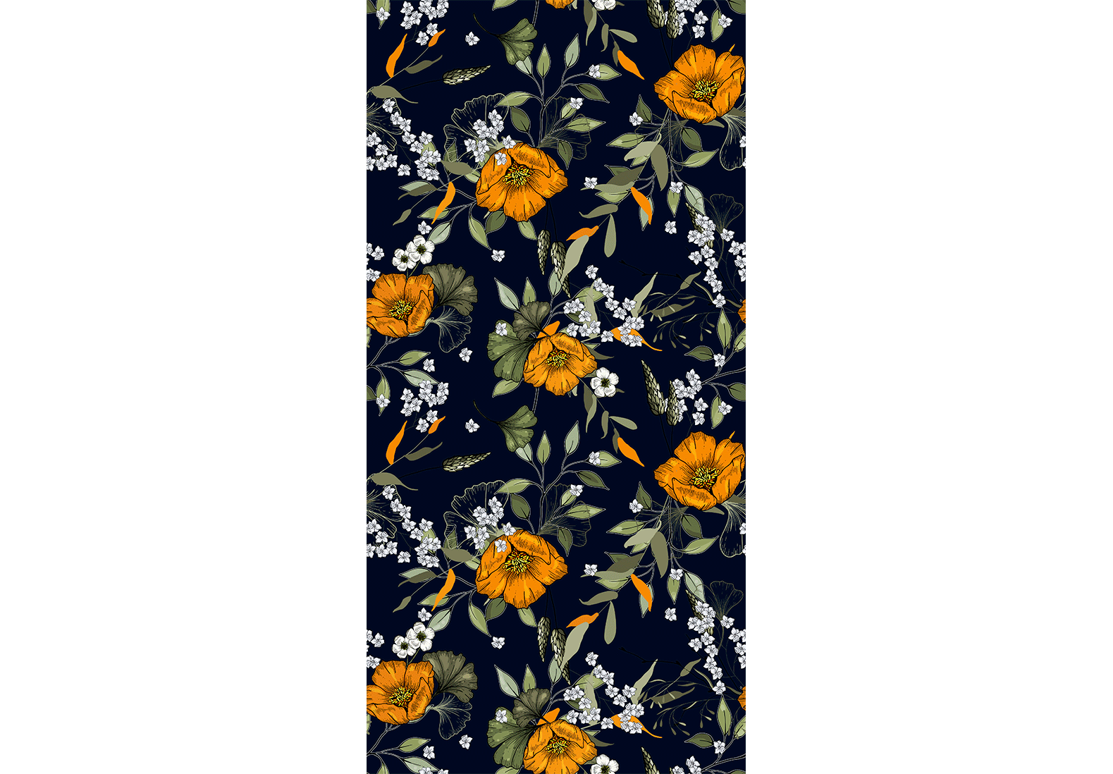 Floral Wallpaper Orange Bloom