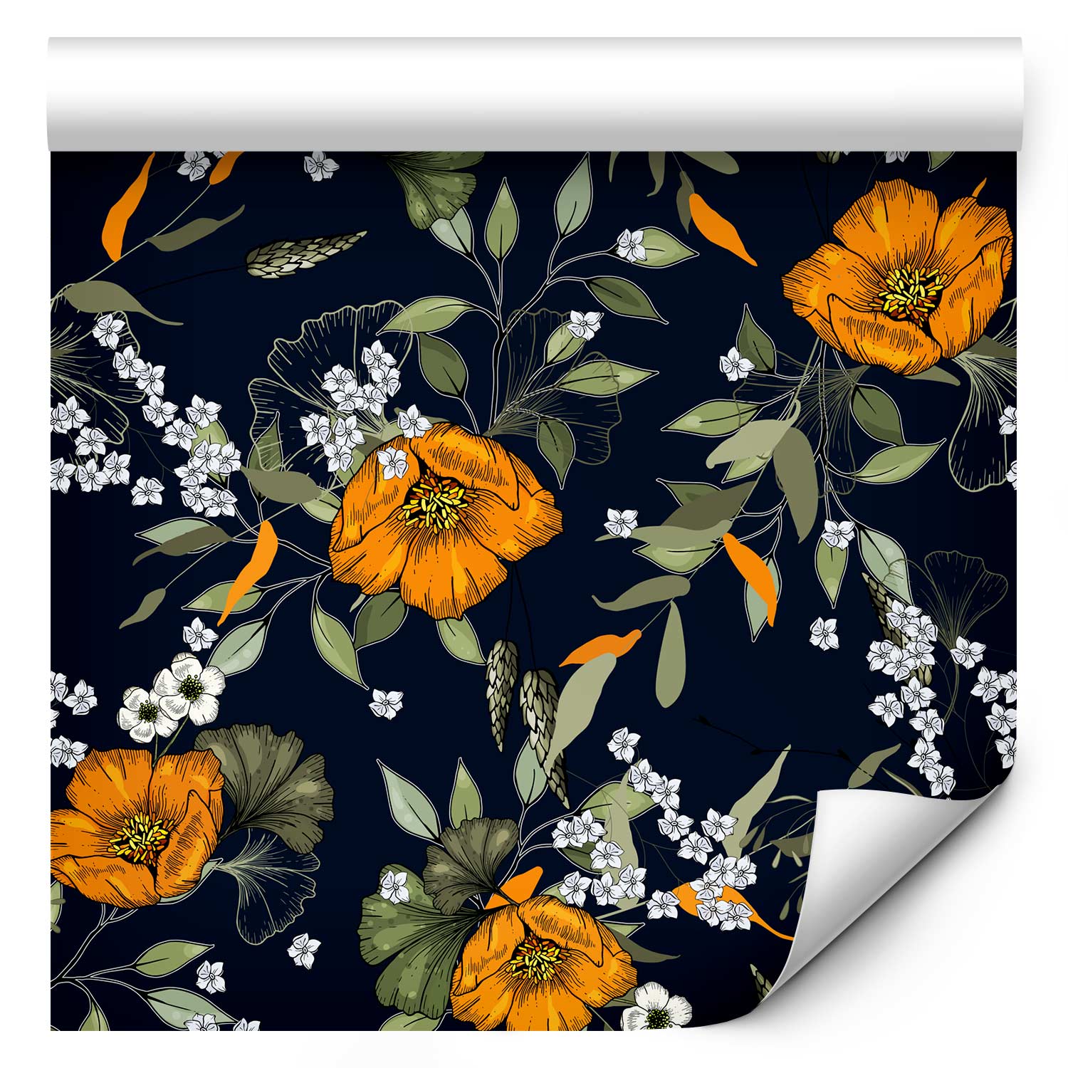 Floral Wallpaper Orange Bloom