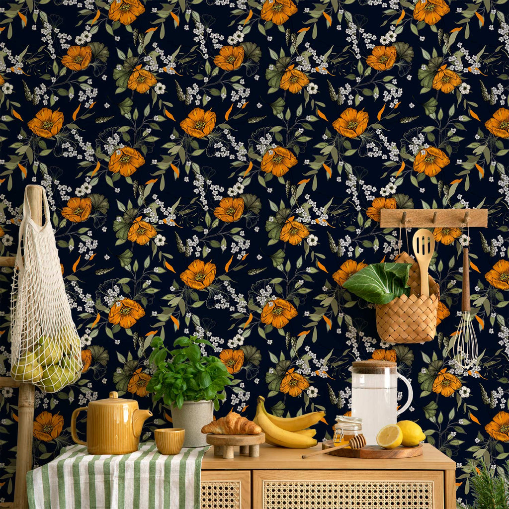 Orange Bloom Floral Wallpaper