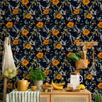 Orange Bloom Floral Wallpaper