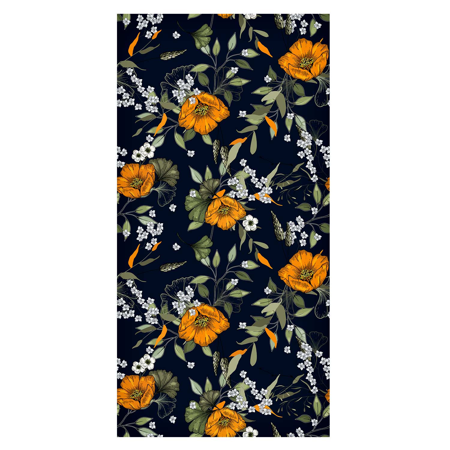 Orange Bloom Floral Wallpaper