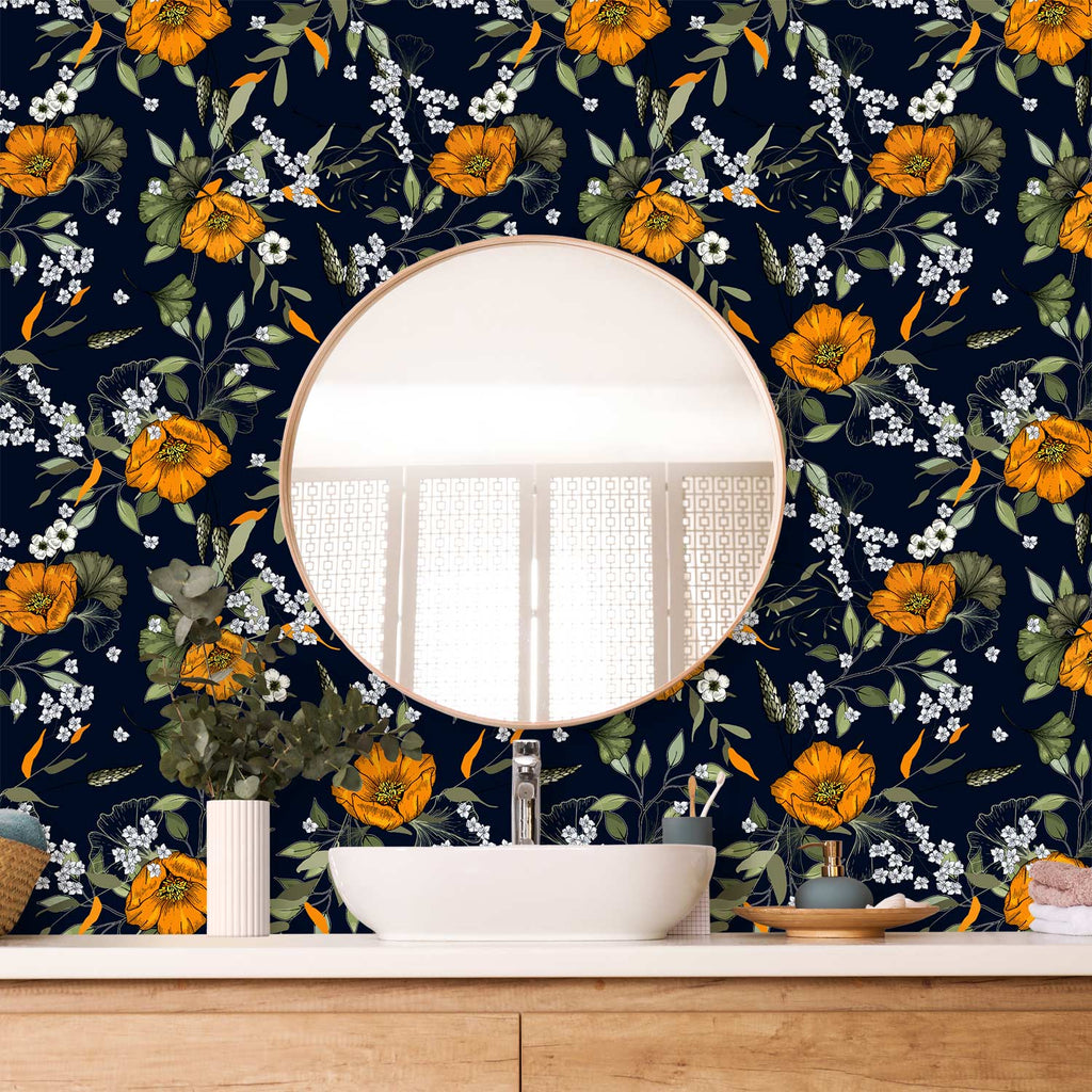 Orange Bloom Floral Wallpaper