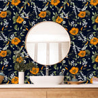 Orange Bloom Floral Wallpaper