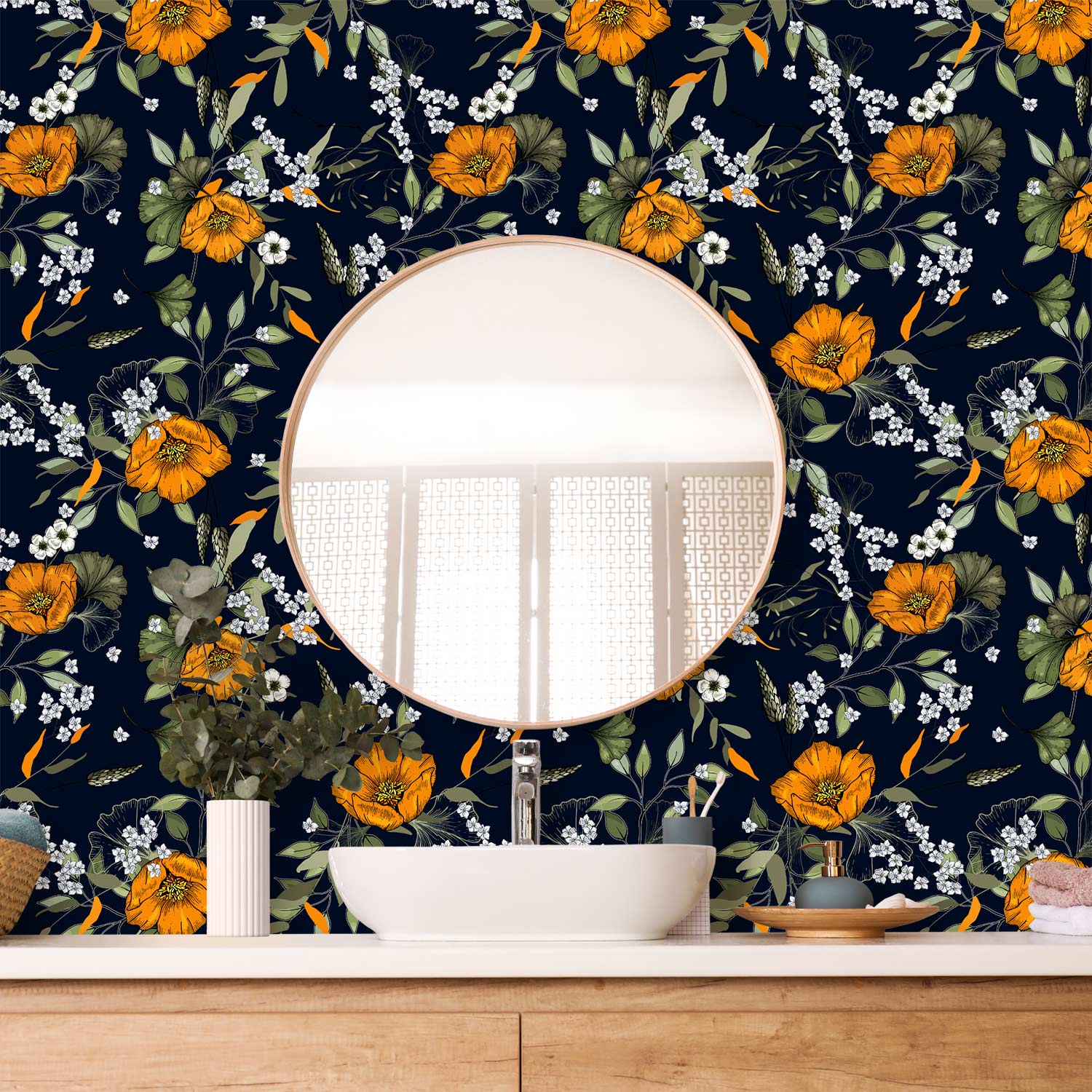 Orange Bloom Floral Wallpaper