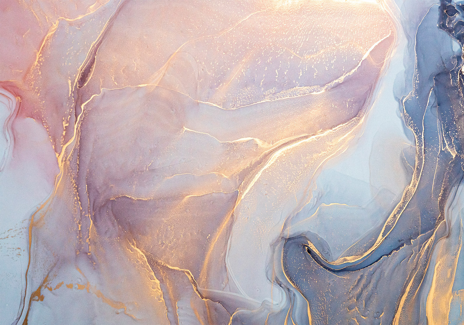 Wall Mural Pink Blue Marble Abstract Watercolour with Gold Accent