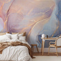 Pink Blue Marble Watercolor Wall Mural with Gold Accents