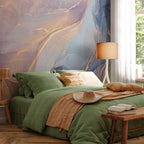 Pink Blue Marble Watercolor Wall Mural with Gold Accents