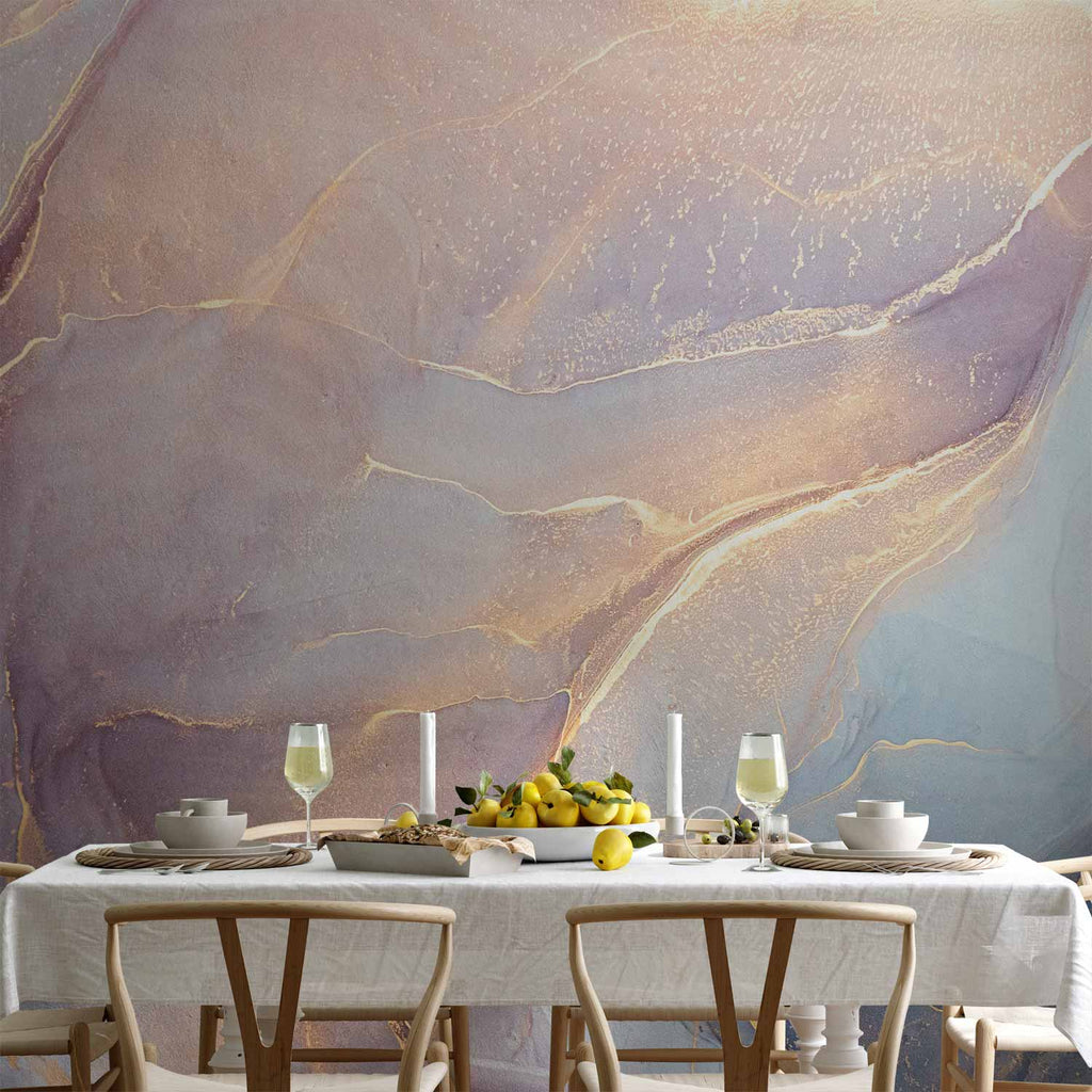 Wall Mural Pink Blue Marble Abstract Watercolour with Gold Accent