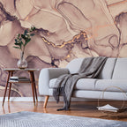 Wall mural Watercolour Abstraction Powder Pink Marble with Gold Accents