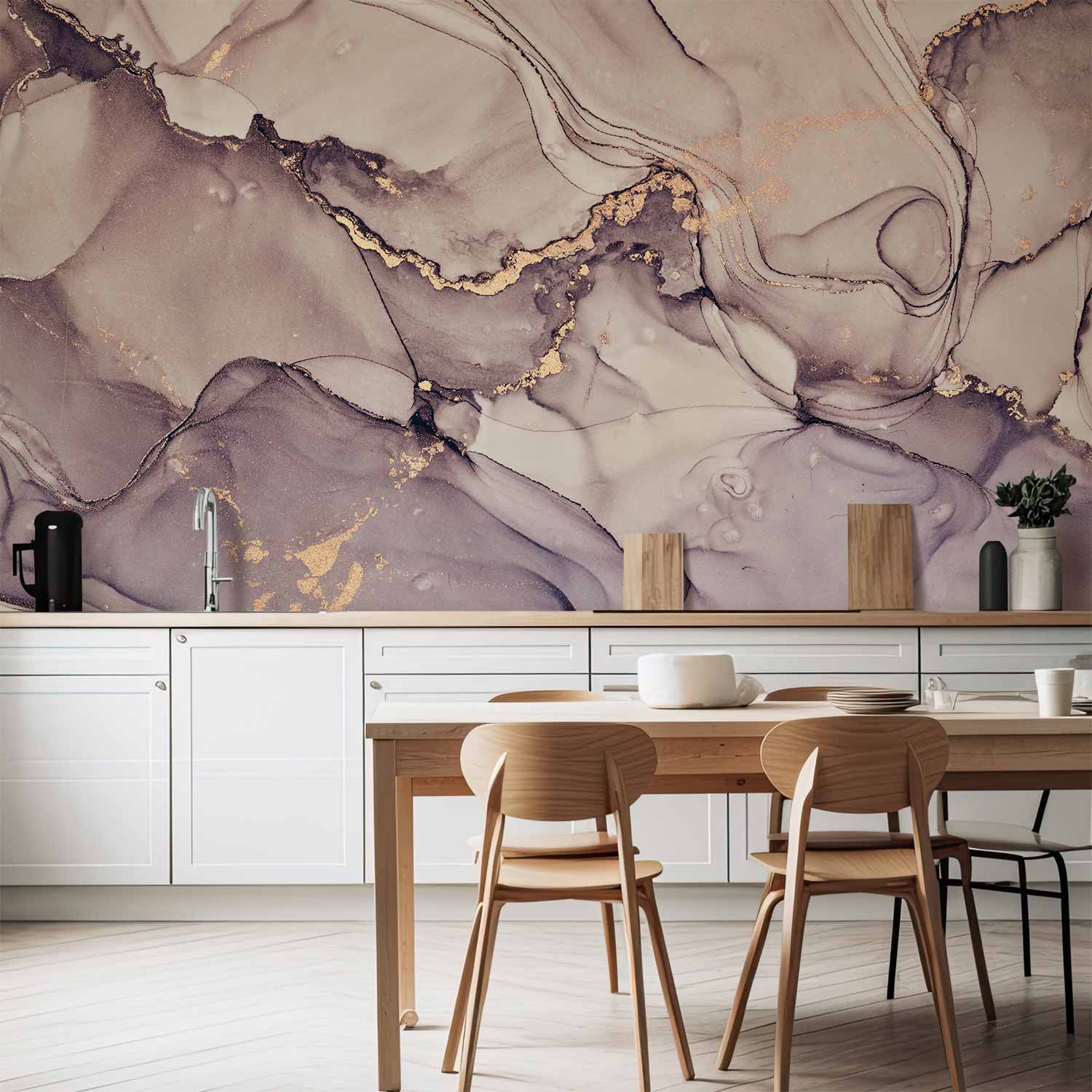 Wall mural Watercolour Abstraction Powder Pink Marble with Gold Accents