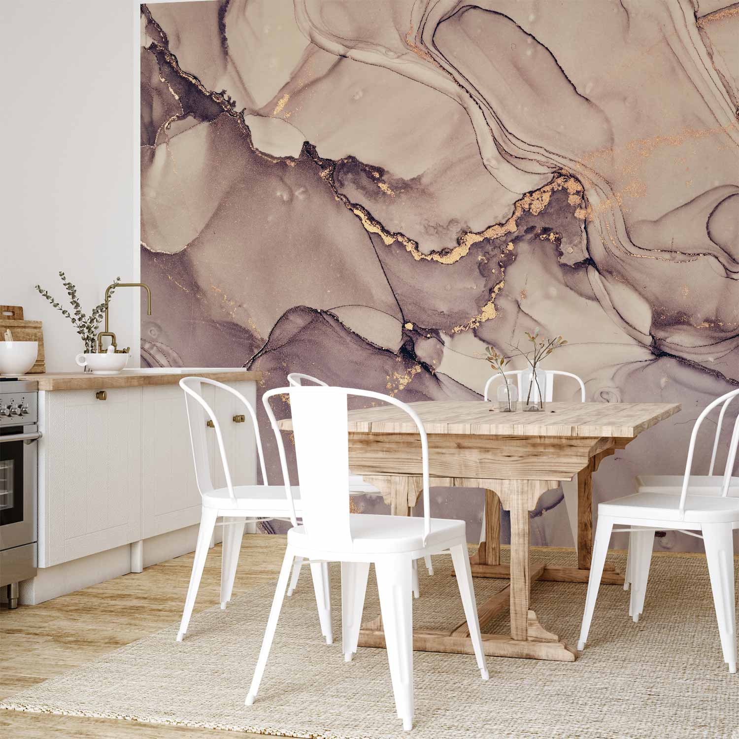 Pink Marble Gold Accents Abstract Wall Mural