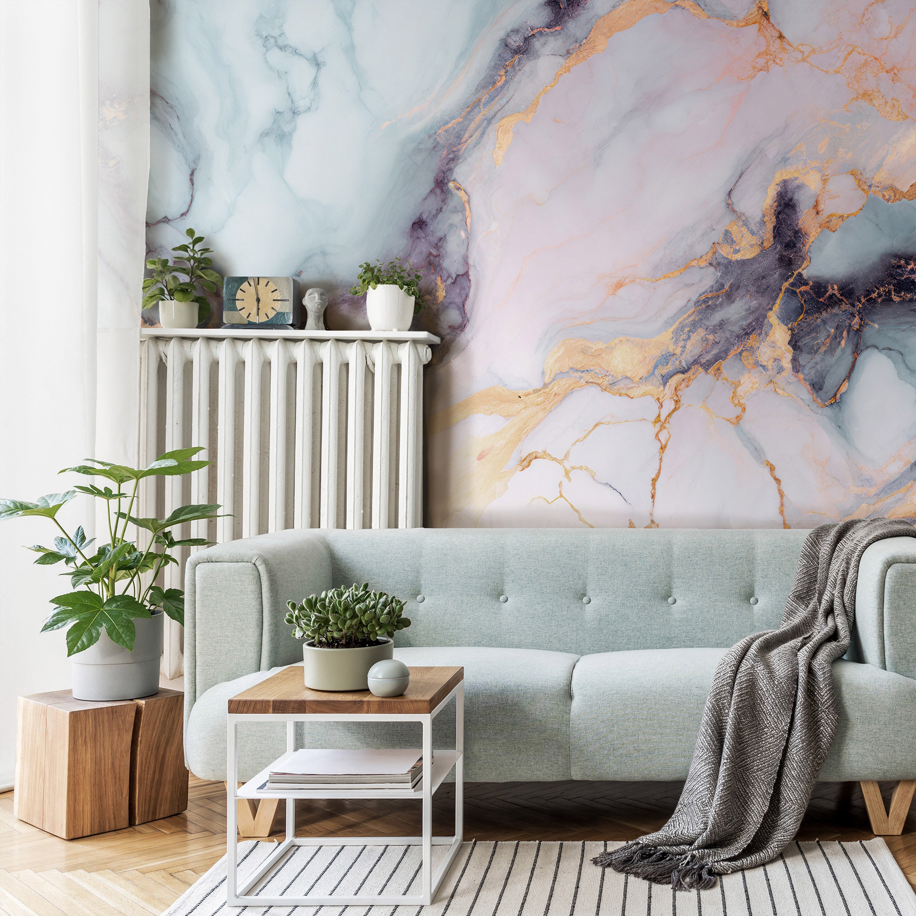 Wall Mural Pastel Stones Pink Blue Marble Structures