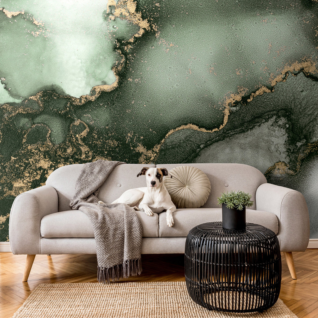 Wall Mural Green Watercolour Abstraction Marble Pattern