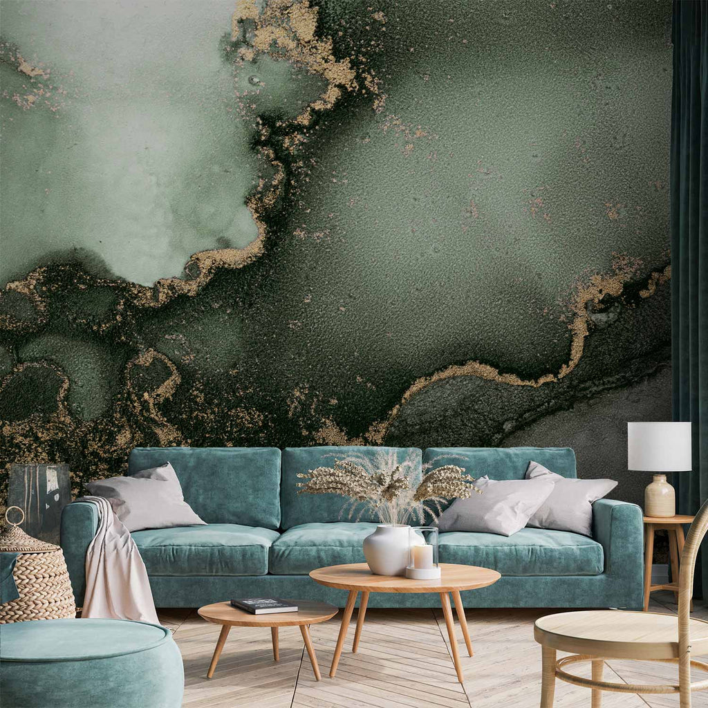 Wall Mural Green Watercolour Abstraction Marble Pattern