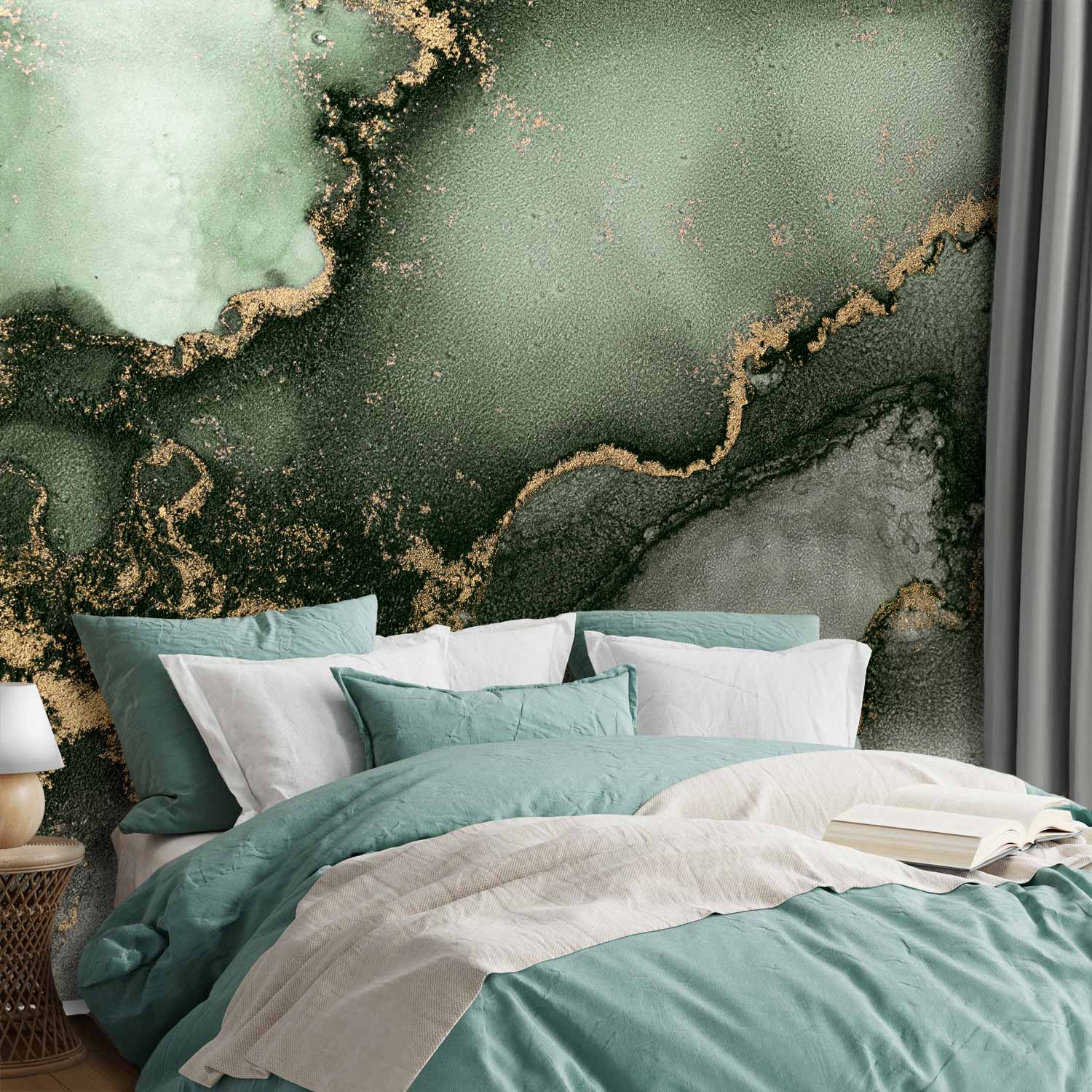 Green Watercolour Marble Abstract Wall Mural
