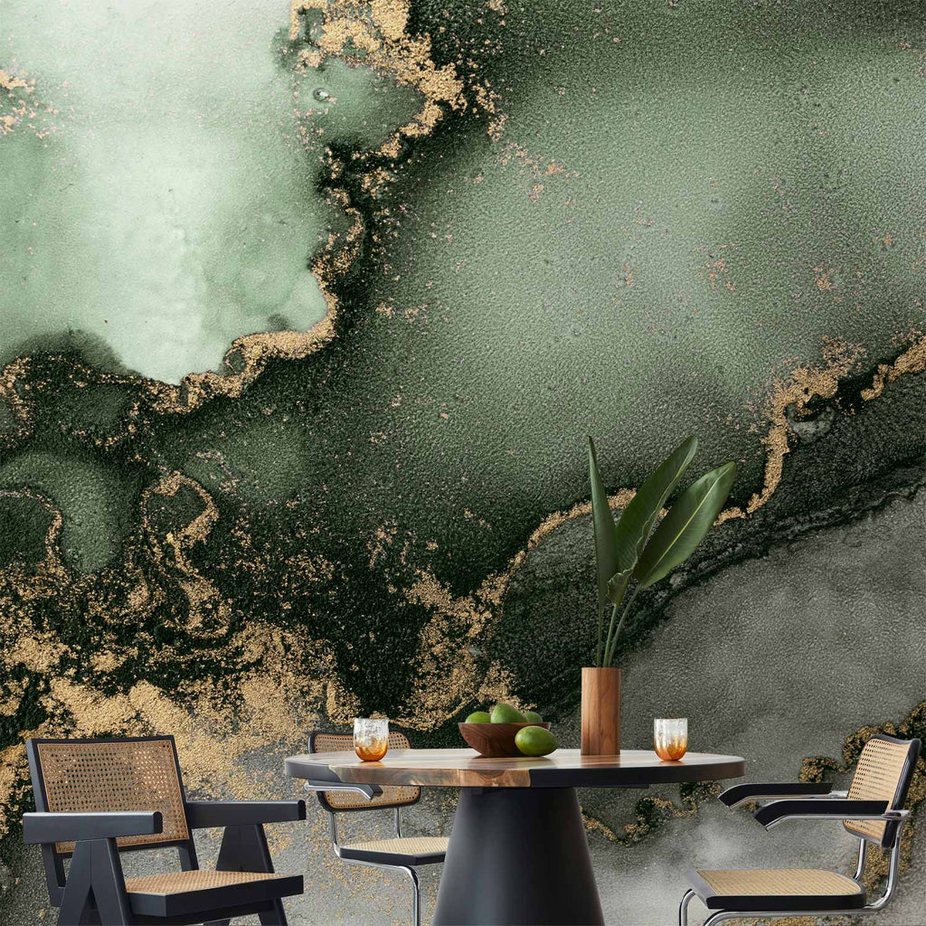 Wall Mural Green Watercolour Abstraction Marble Pattern