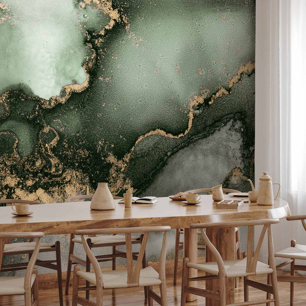 Green Watercolour Marble Abstract Wall Mural