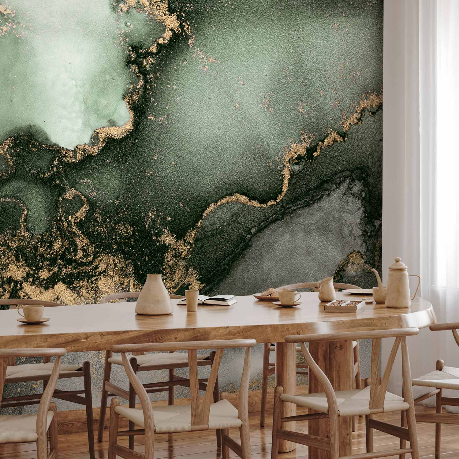 Green Watercolour Marble Abstract Wall Mural