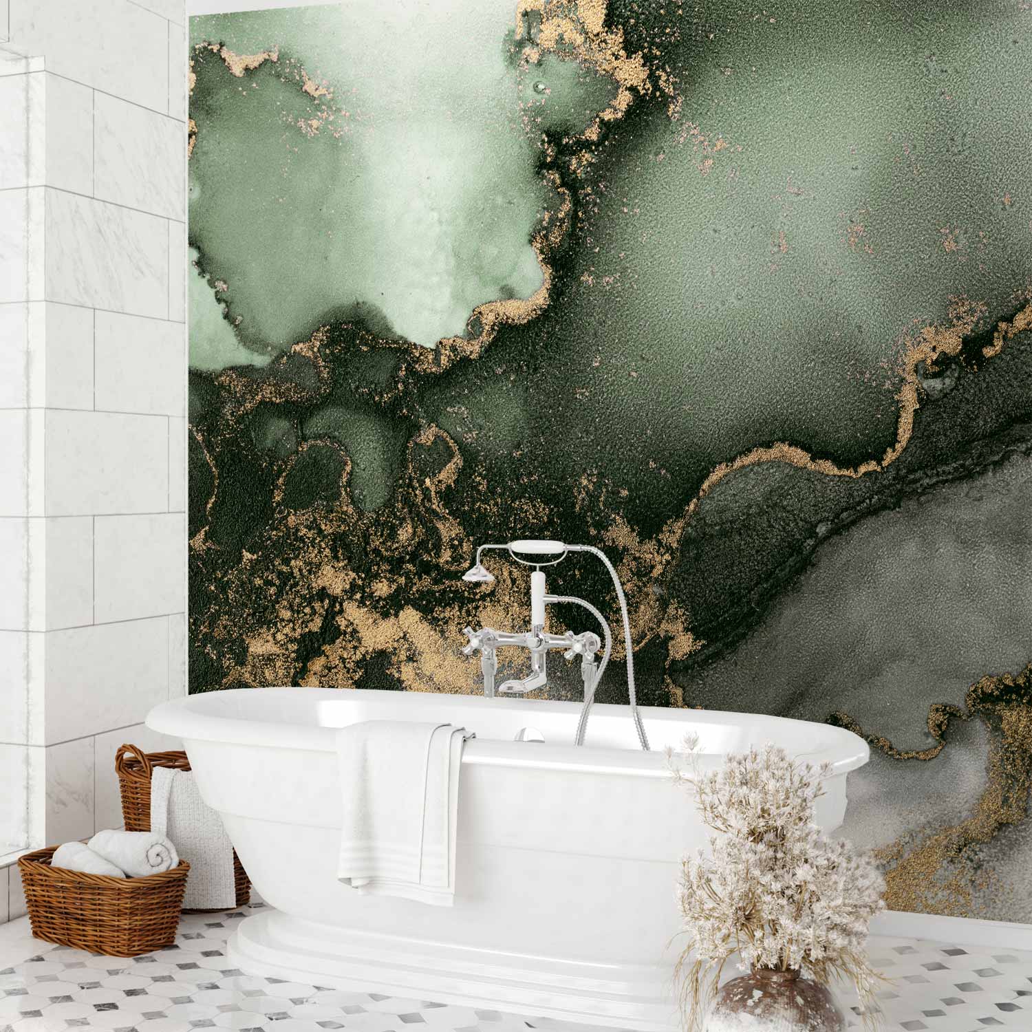 Green Watercolour Marble Abstract Wall Mural