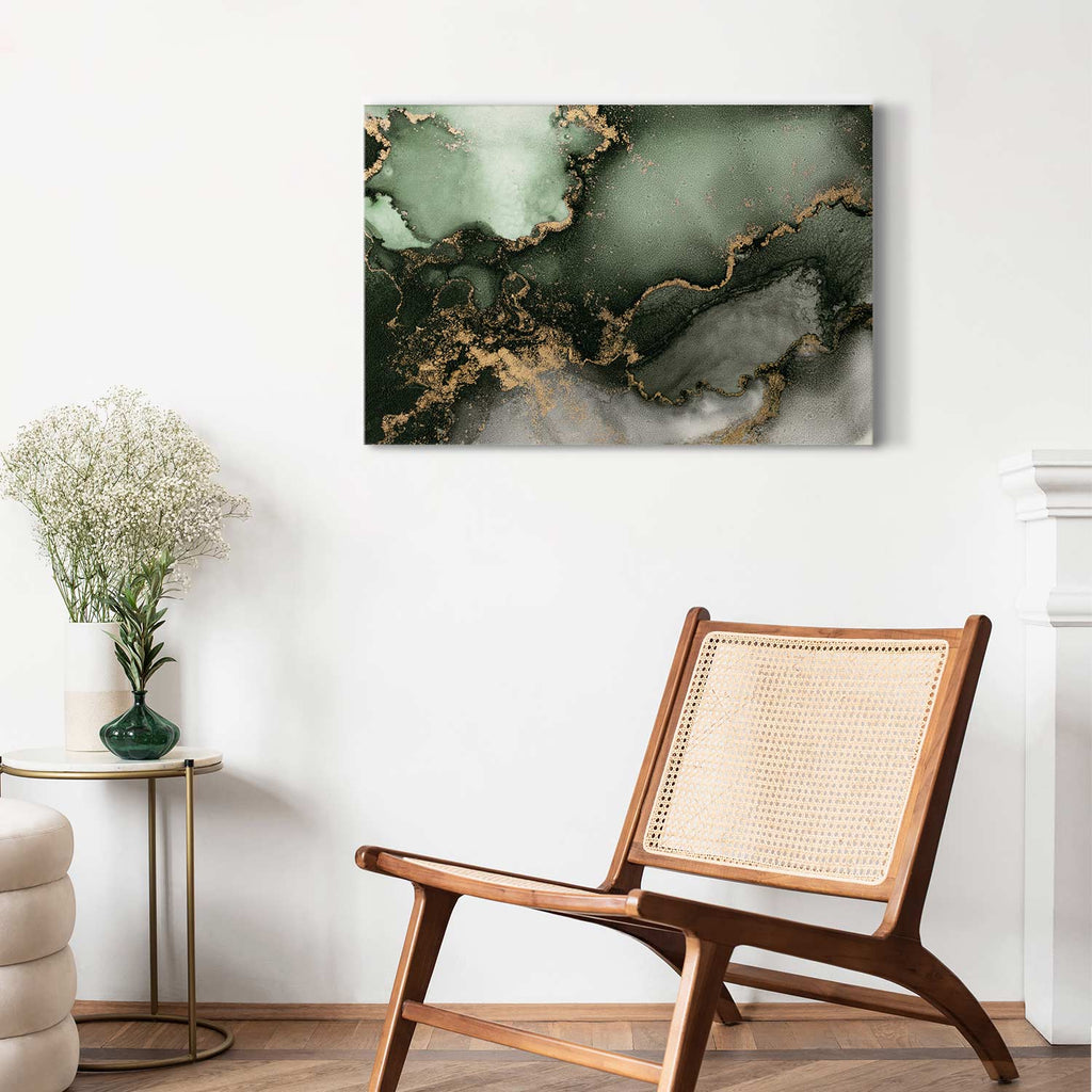 Green Watercolor Marble Abstract Canvas Print